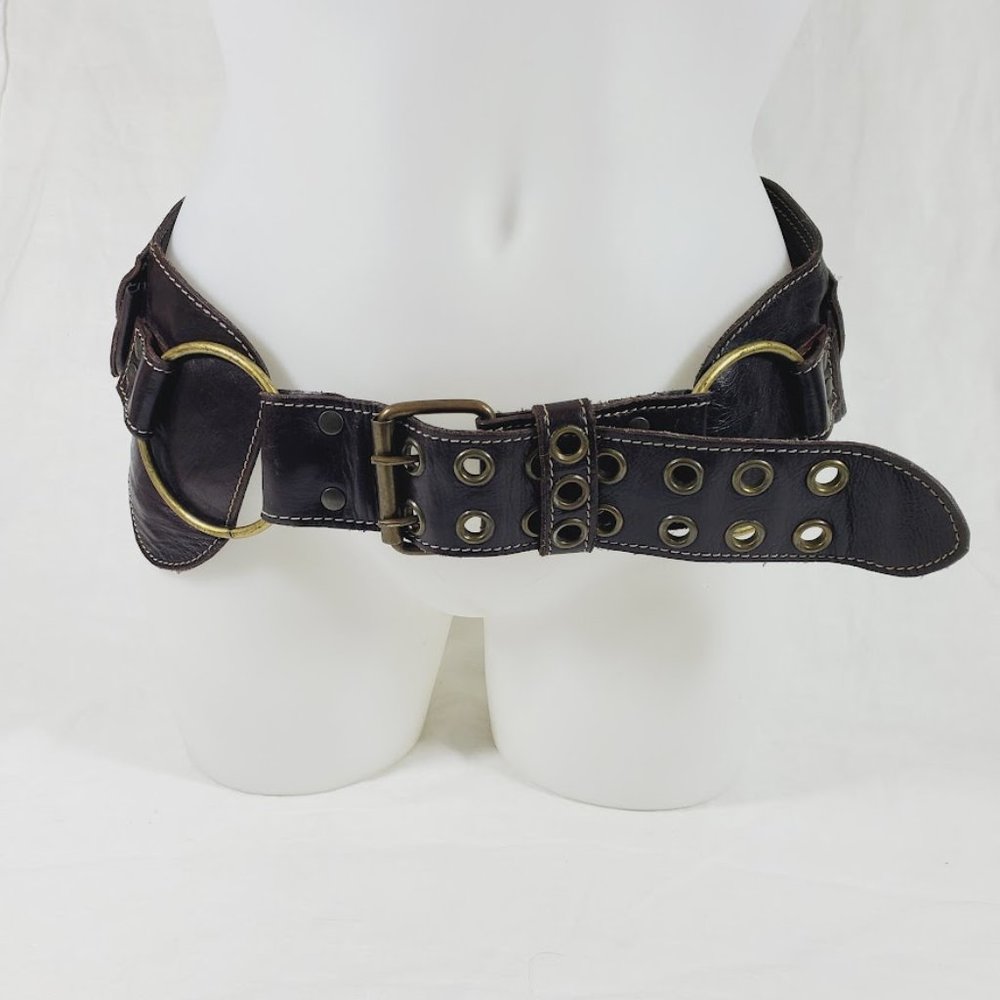 HIPSTIRR Brown Leather Pocket Belt Festival Brass Hardware 30-35" Waist Hips
